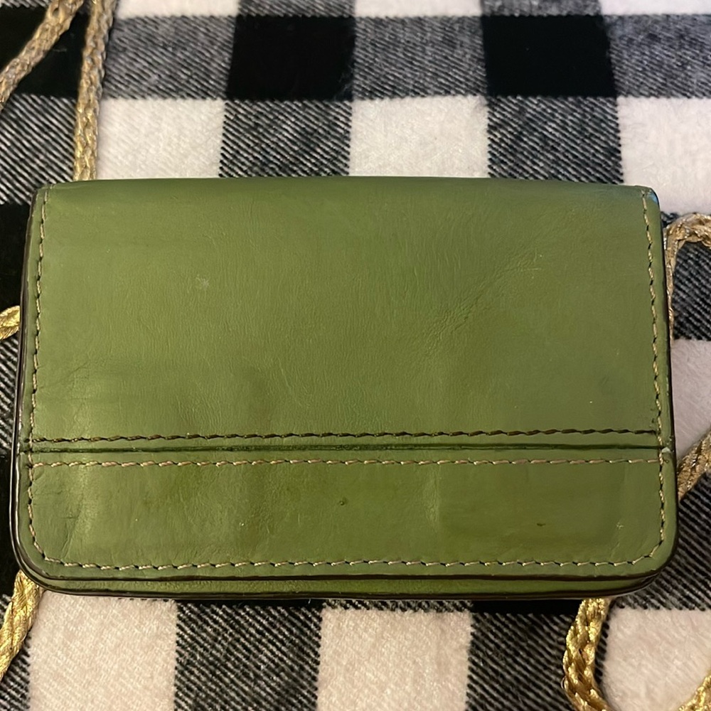 Franklin Covey Green Leather Business card holder with magnetic closure